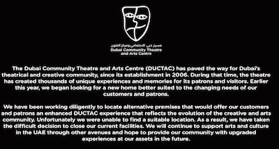 The statement about Ductac's closure on its website. Courtesy Ductac