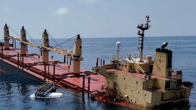 The half-submerged Rubymar which was damaged in a Houthi missile attack in the Red Sea off Yemen. EPA