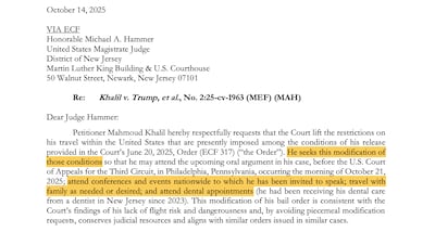 Mahmoud Khalil had requested he be able to travel around the US, lifting restrictions that were part of his release from federal custody. Pacer
