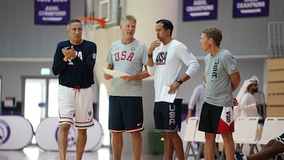 USA basketball team head coach Steve Kerr, second from left, at NYU Abu Dhabi.