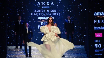 Bollywood actress Vaani Kapoor walks for Gauri & Nainika Karan during the Amazon India Fashion Week autumn/winter 2018. Chandan Khanna / AFP