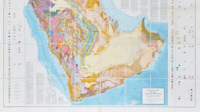 A geologic map of the Arabian Peninsula, from 1963, by the US Geological Survey.