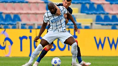 Inter attacker Romelu Lukaku under pressure from Crotone's Vladimir Golinec. AP