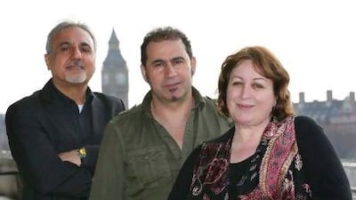 Iraqi authors from left; Samuel Shimon, Ali Bader and Inaam Kachachi at the Southbank Centre in London.