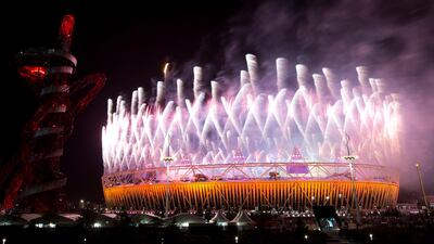 Fireworks explode over the Olympic stadium during the opening ceremony for the 2012 Paralympics games. Alastair Grant/AP