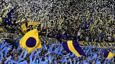 BUENOS AIRES, ARGENTINA - OCTOBER 22: Fans of Boca Juniors cheer for their team prior the Semifinal second leg match between Boca Juniors and River Plate as part of Copa CONMEBOL Libertadores 2019 at Estadio Alberto J. Armando on October 22, 2019 in Buenos Aires, Argentina. (Photo by Rodrigo Valle/Getty Images)