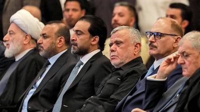 Iraq's Parliament has been without a Speaker since Mohammed Al Halbousi, third left, was dismissed from the post by the Federal Supreme Court in November. AFP