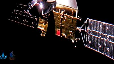 This image made available by the China National Space Administration on December 16, 2020 shows the Tianwen-1 probe en route to Mars. CNSA via AP