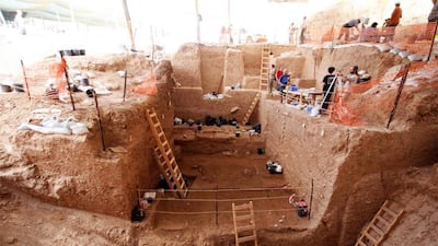 A view of the archaeological layers uncovered during the dig at a site in Nesher Ramla in central Israel. EPA