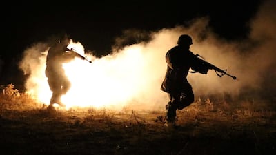 Afghan army soldiers (ANA) participate in counter-terrorism night operations training in Herat province, Afghanistan, 15 November 2020. EPA Photo