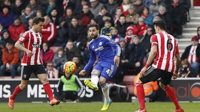 Football Soccer - Southampton v Chelsea - Barclays Premier League - St Mary's Stadium - 27/2/16Chelsea's Cesc Fabregas scores their first goalAction Images via Reuters / John SibleyLivepicEDITORIAL USE ONLY. No use with unauthorized audio, video, data, fixture lists, club/league logos or "live" services. Online in-match use limited to 45 images, no video emulation. No use in betting, games or single club/league/player publications. Please contact your account representative for further details.