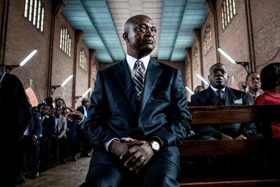 Presidential candidate Emmanuel Ramazani Shadary at a service of the Cathedral Notre-Dame Du Congo in Kinshasa during the launch of his official electoral campaign. AFP