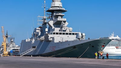 European Multi-Mission Frigate (FREMM), Carlo Margottini has docked at the Abu Dhabi Port with Commander Marco Guerriero. All Photos by Victor Besa / The National