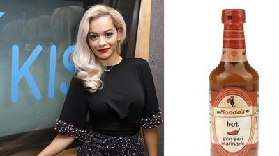 Rita Ora, Beats on The Beach, Saturday. According to the British radio station Capital FM, the English pop star’s culinary demands are as colourful as her outfits. As well as an assortment of Green and Black chocolate bars, Ora has also requested ripe bananas, chicken sandwiches and a bottle of Nandos hot sauce. Alex Huckle / Getty Images and David Lee / REX