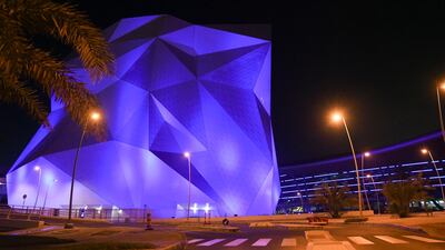 Clymb, the world's biggest indoor skydiving flight chamber and tallest indoor climbing wall at Yas Mall, lights up to raises awareness about Angelman syndrome. Khushnum Bhandari / The National