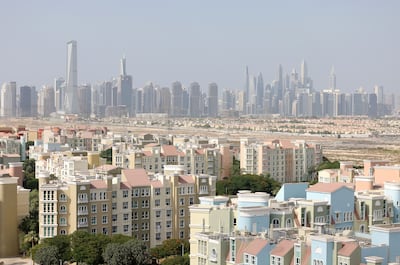 The view of Al Furjan from the apartment. Chris Whiteoak / The National