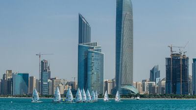Boats test the waters off Abu Dhabi Corniche on Wednesday ahead of the 2015 ISAF Sailing World Cup Final beginning in the UAE capital on Thursday. Jesus Renedo / Sailing Energy / ISAF