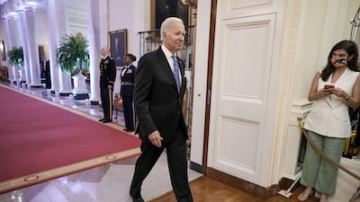 US President Joe Biden arrives to speak before presenting Presidential Medals of Freedom in the East Room of the White House in Washington. Bloomberg