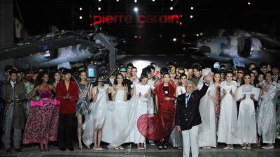 Pierre Cardin at his fashion show on board a former Soviet aircraft carrier at the Tianjin Binhai Aircraft Carrier Theme Park outside Tianjin in northeastern China, in May 2011. AFP