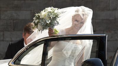 Zara Phillips arrives at the venue for her wedding. Getty