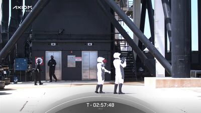 Mr Al Qarni is seen praying before boarding the Dragon spacecraft. Photo: SpaceX