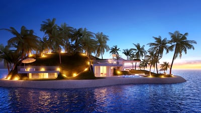 Floating Private Island Amillarah the World, Dubai. The home projects are scattered with sand for a beachy feel. Photo: Nakheel