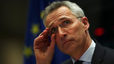 Nato Secretary General Jens Stoltenberg prepares to address European parliament foreign affairs committee members in January on the alliance's need to beef up its military training operation in Iraq once the government in Baghdad requests that it resume work. Francisco Seco / AP Photo