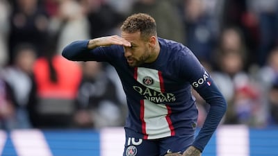 PSG's Neymar celebrates after scoring. AP