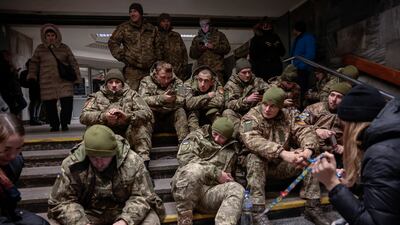 People take shelter in a Kyiv metro station as Russia launches fresh strikes on its neighbour. Getty
