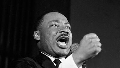 Dr. Martin Luther King Jr. shakes his fist during a speech in Selma, Alabama in 1965. (AP Photo/Horace Cort)