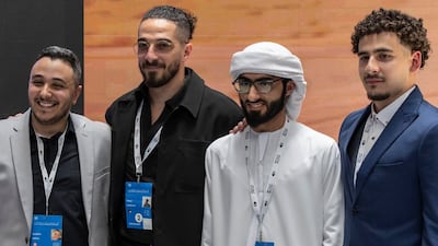 Winners at the Global Prompt Engineering Championship 2025, from left: Ibrahim Helmy, Yahya Kaddoura, Abdul Rahman Almarzooqi and Ibrahim Hajjo. Antonie Robertson / The National
