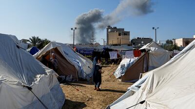 A tent camp shelters displaced Palestinians in Khan Younis in the southern Gaza Strip. Reuters