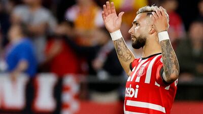 Girona's Valentin Castellanos celebrates scoring their second goal. Reuters