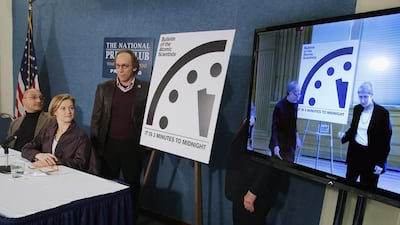 The Doomsday Clock, as represented last year, has been charting the nuclear-weapons threat since 1947. Chip Somodevilla / Getty Images / AFP