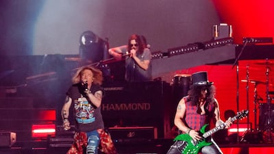 Axl Rose and Slash reunite for the Not In this Lifetime... Tour at the Autism Rocks Arena in Dubai. Courtesy 117Live