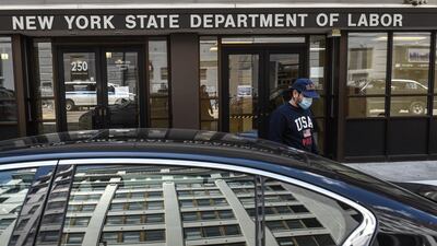 Closed offices of the New York State Department of Labour on Thursday. Getty