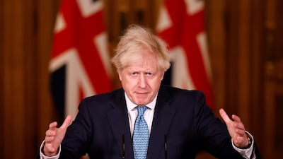 Britain's Prime Minister, Boris Johnson, speaks during a briefing at 10 Downing Street. Getty