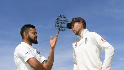 England captain Joe Root chats with India counterpart Virat Kohli after Day 4 of the first Test at Edgbaston. Getty Images