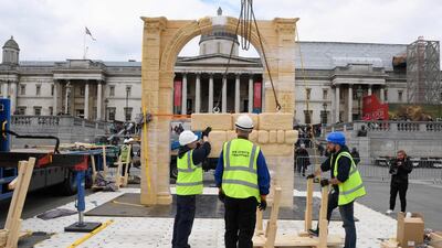 The Russian-backed Syrian army ousted ISIL extremists from Palmyra in March following a 10-month occupation by the group, who destroyed the 2,000-year-old Temple of Bel and shrine of Baal Shamin, a dozen of the city’s best-preserved tower tombs and the Arch of Triumph dating from around the year 200. Leon Neal / AFP Photo