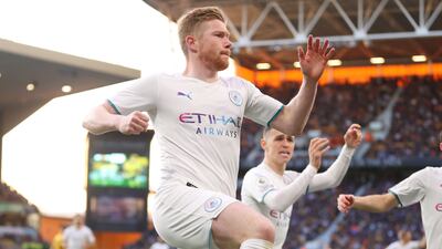 Manchester City's Kevin De Bruyne celebrates after scoring the first goal. Getty