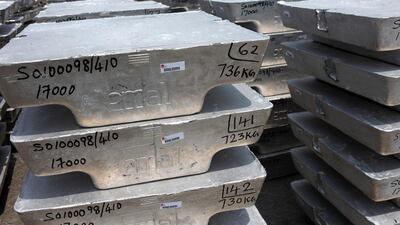 Emirates Global Aluminium's primary aluminium output will be 2.4 million tonnes per annum when expansion at the company’s smelter in Khalifa Industrial Zone Abu Dhabi is completed in the middle of the year. Rich-Joseph Facun / The National