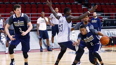 The New Orleans Pelicans basketball team train ahead of a pre-season game against the Houston Rockets in Beijing, China. Thomas Peter / Reuters