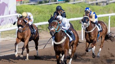Oscar Chavez on Road Bloc wins the Listed Jebel Ali Stakes at Jebel Ali Racecourse on March 11, 2023. – Adiyat Racing Plus