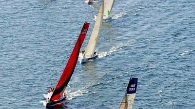 A general view provided by Volvo Ocean Race organisers shows Spanish boat Telefonica Blue (front) leading in a race in the Stockholm archipelago.