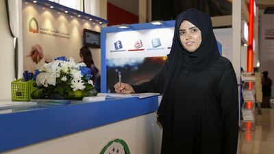 Hayat Al Hammadi, 27, applies for a job with Abu Dhabi Police at the Fujairah Career Festival on Tuesday. Antonie Robertson / The National