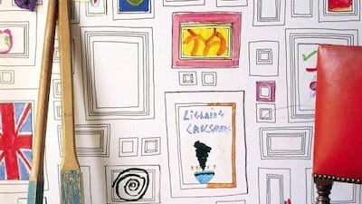 The Frames wallpaper by the artists Taylor and Wood comes in plain black and white that you can personalise by colouring. Courtesy of Graham & Brown