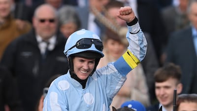Rachael Blackmore on Honeysuckle celebrates victory in the Champion Hurdle. Getty