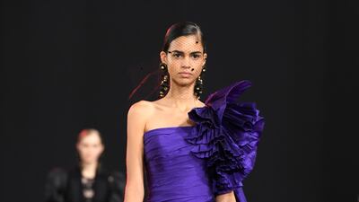 The pussy bow aside, Elie Saab displayed his love for flounces and frills in Paris. Photo: Pascal Le Segretain / Getty Images