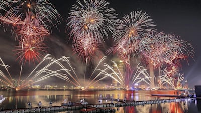 Fireworks at the New Year’s Eve Countdown Village at Abu Dhabi Corniche Breakwater. Victor Besa for The National