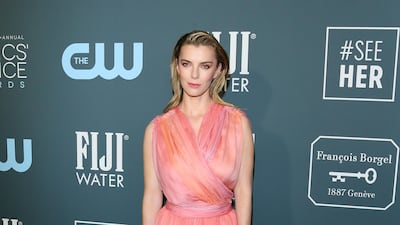 Betty Gilpin, wearing Oscar de la Renta, arrives at the 25th annual Critics' Choice Awards on Sunday, January 12, 2020. AFP